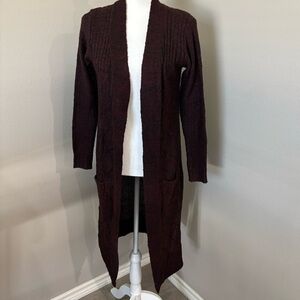 SAY WHAT | MAROON AND BLACK MARBLED DUSTER CARDIGAN SIZE S